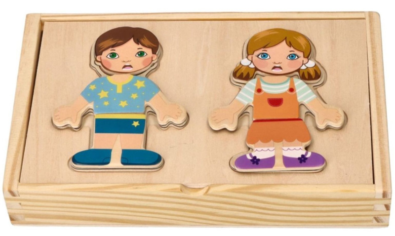Adam Toys Dřevěná magnetická skládačka v oblékání Holka a kluk