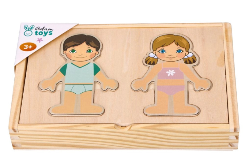Adam Toys Dřevěná magnetická skládačka v oblékání Holka a kluk