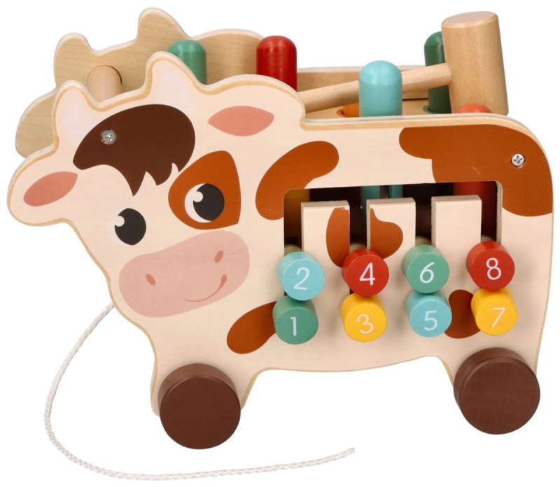 Adam Toys Montessori aktivní edukační tahací kravička přírodní