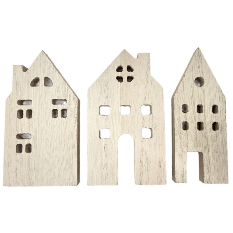 Domečky - dřevěné dekorace (3ks)