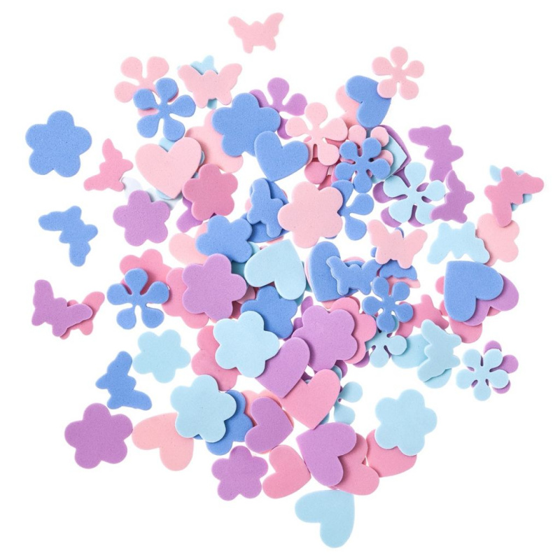 Výřezy z pěnovky samolepicí - Srdce, motýl, květina (100ks)