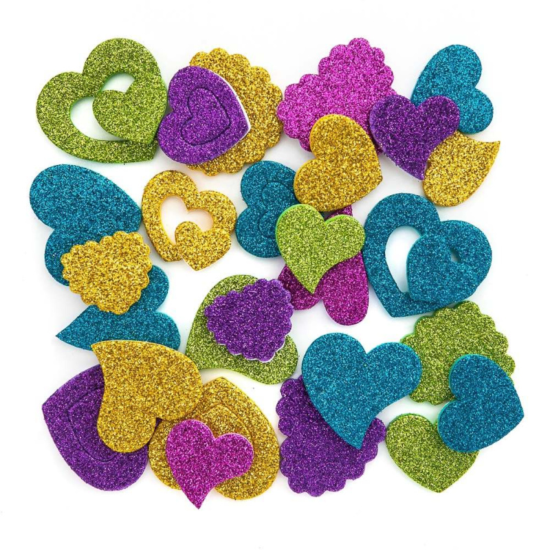 Výřezy z pěnovky samolepicí - Třpytivá srdíčka (36ks)