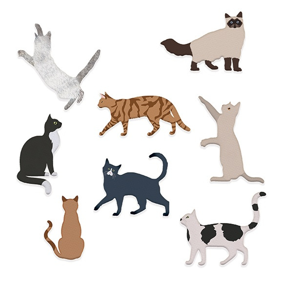 Kočky - vyřezávací kovové šablony (8ks)