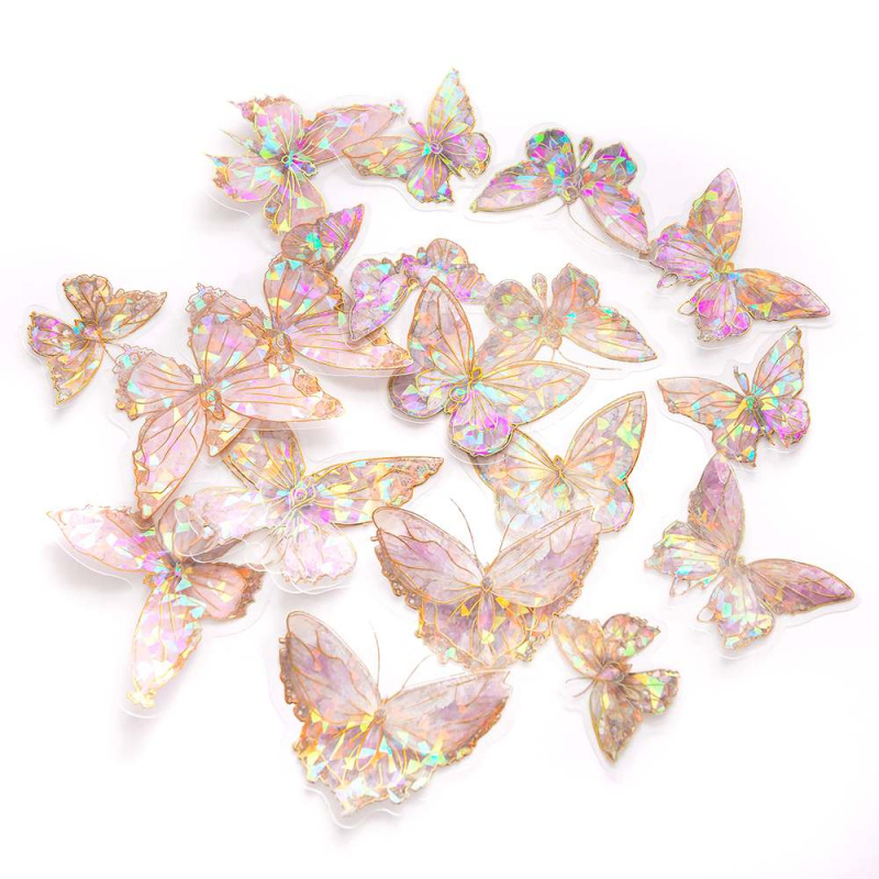 Samolepky průhledné 20ks - motýli CRYSTAL PINK