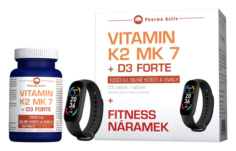 PHARMA ACTIV Vitamín K2 MK 7+ D3 Forte 125 tablet 88 g+Fitness náramek