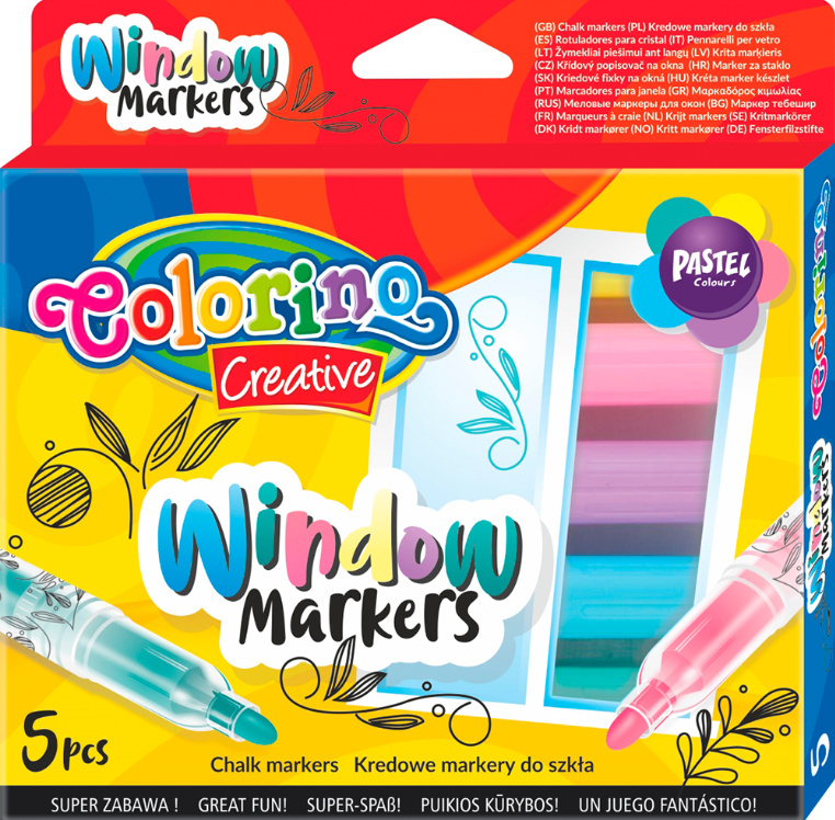 Křídové popisovače na sklo Colorino - pastelové odstíny, sada 5 barev