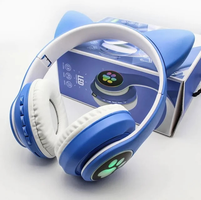 Aptel Bezdrátová LED sluchátka Cat Ears STN-28 - modrá