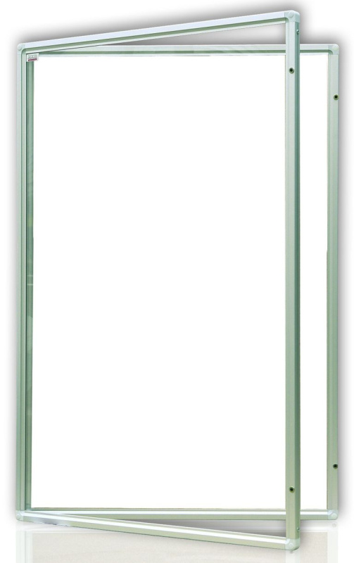 Vitrína interiérová 90 × 120 cm, vertikální otevírání uzamykatelné, bílý magnetický povrch