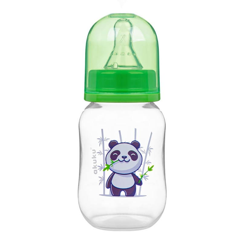 Akuku Kojenecká, plastová lahvička, Panda 125ml - zelená