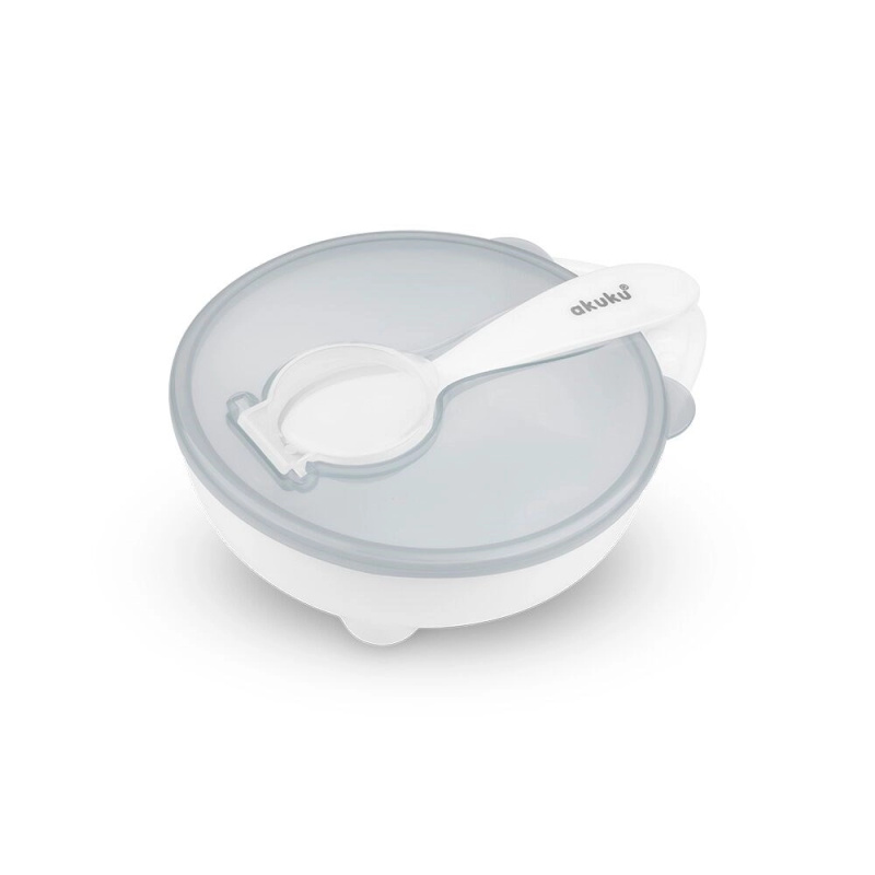 Miska a lžička AKUKU bílá s víčkem