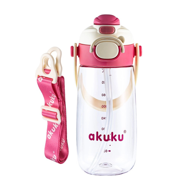 Akuku školní láhev se slámkou 480 ml růžová