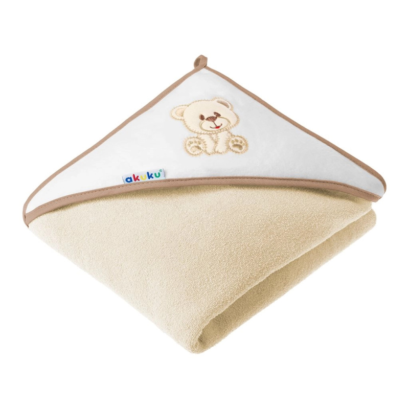 Dětská kapucová osuška AKUKU béžová s medvídkem 100 × 100 cm