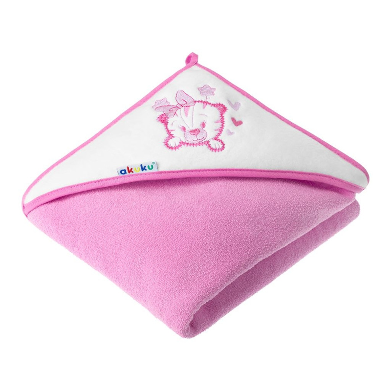 Akuku Dětská osuška s kapucí 100x100cm, froté - Kočička, růžová. Akuku