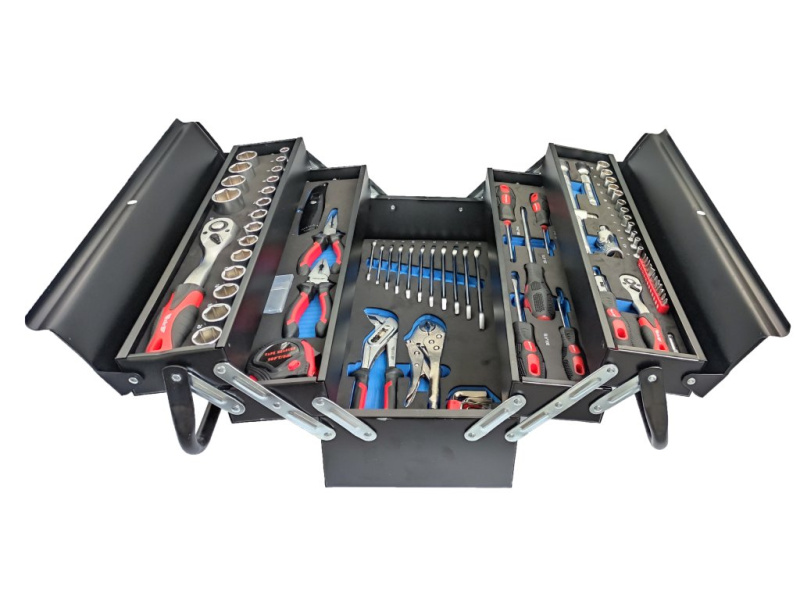 Rozkládací montážní skříňka - basa na nářadí, plechová, 88 ks nářadí - ADLER 3557.4