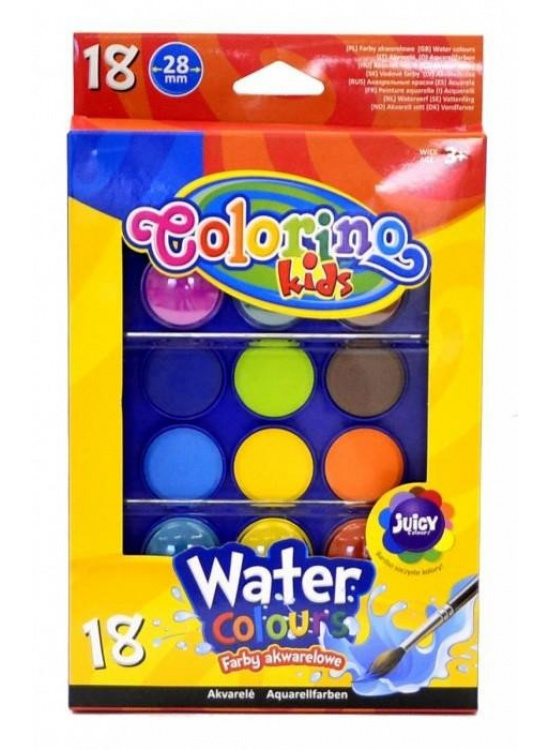 Colorino Vodové barvy velké pozdro 18 barev se 2 štětci OFFICE LINE spol. s r.o.