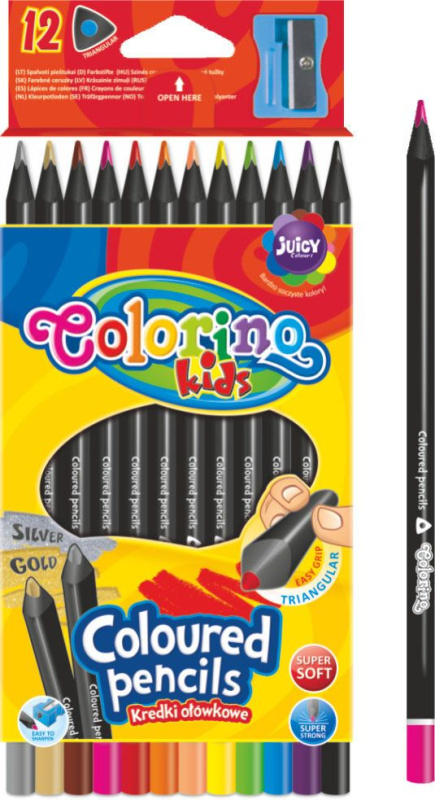 Trojhranné pastelky Colorino, černé, 12 barev + ořezávátko
