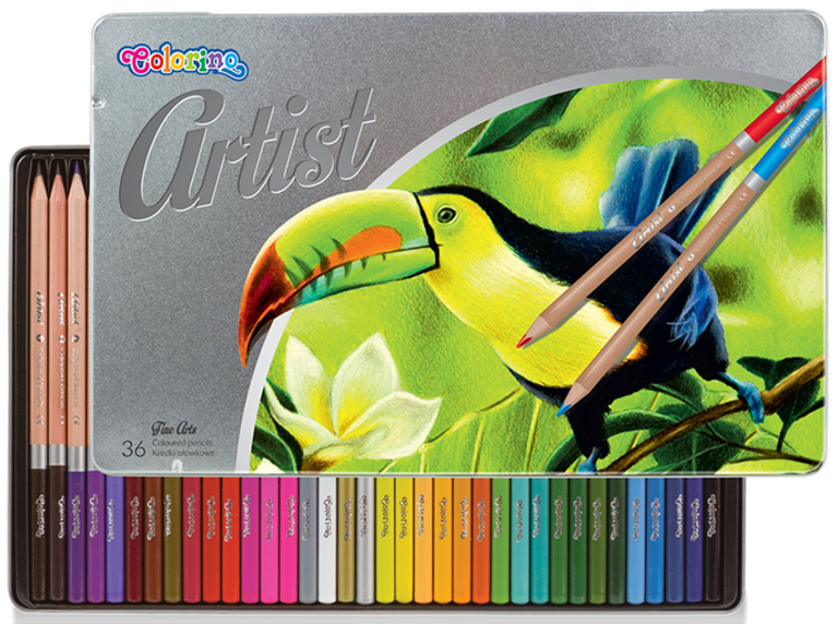 Colorino Artist pastelky dřevěné, kulaté, kovový box - 36 barev