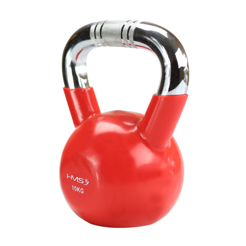 KTC 10 KG ČERVENÝ KETTLEBELL S CHROMOVANÝM ÚCHOPEM HMS