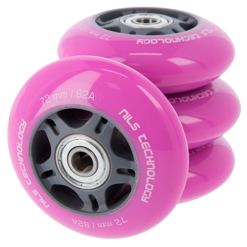 PU 72x24 + ABEC 7 RŮŽOVÁ SESTAVA KOLEČEK S LOŽISKY NILS EXTREME