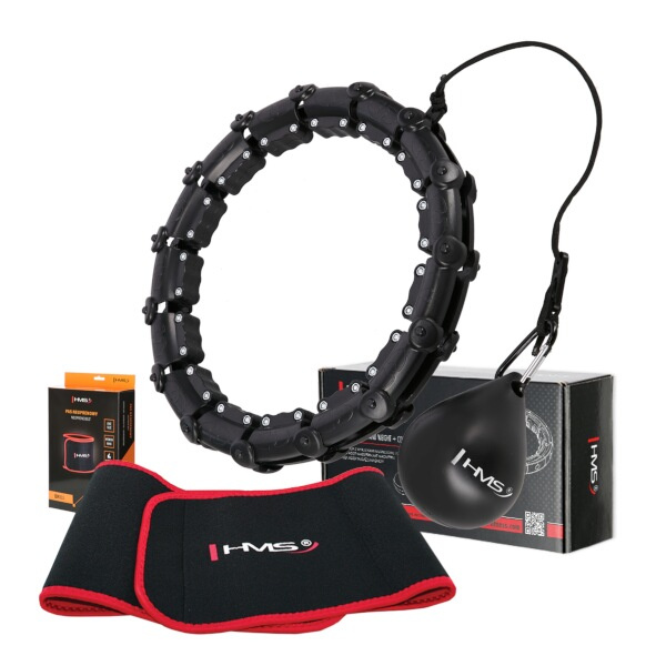 SET HHW02 + BR163 ČERNÁ MASÁŽNÍ HULA HOOP OBRUČ SE ZÁVAŽÍM HMS