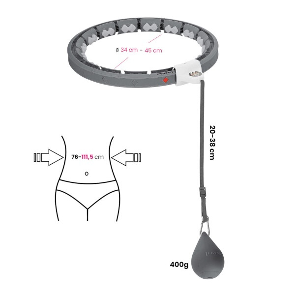 SET HHW06 + BR163 ČERNÁ MASÁŽNÍ HULA HOOP OBRUČ SE ZÁVAŽÍM A POČÍTADLEM HMS