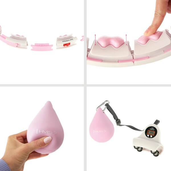SET HHW06 + BE163 RŮŽOVÁ MASÁŽNÍ HULA HOOP OBRUČ SE ZÁVAŽÍM A POČÍTADLEM HMS