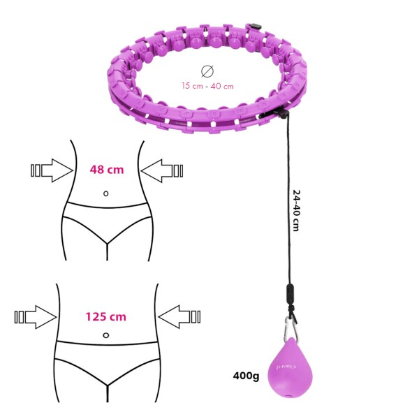 SET HHW12 PLUS SIZE + BR163 FIALOVÁ MASÁŽNÍ HULA HOOP OBRUČ SE ZÁVAŽÍM HMS