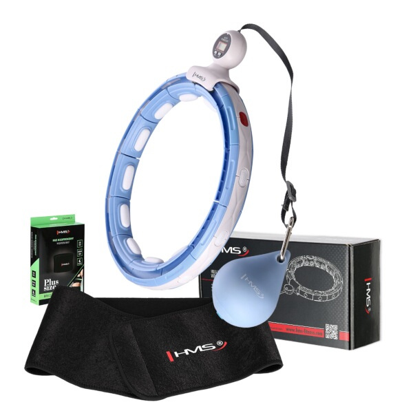 SET HHM15 MODRÁ + BR163 PLUS SIZE HULA HOOP OBRUČ SE ZÁVAŽÍM, MAGNETY A POČÍTADLEM HMS