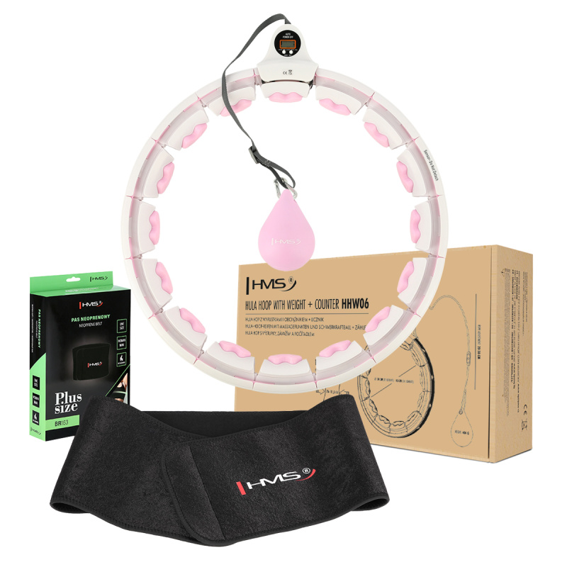 SET HHW06 RŮŽOVÁ + BE163 PLUS SIZE MASÁŽNÍ HULA HOOP OBRUČ SE ZÁVAŽÍM A POČÍTADLEM HMS