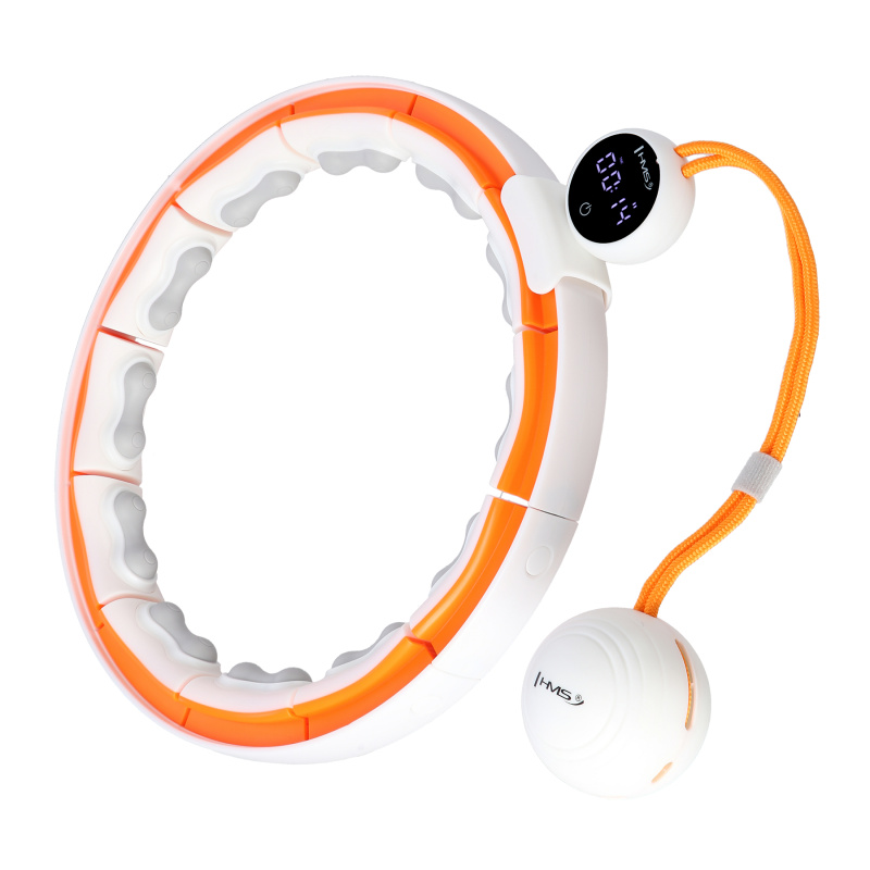 HHM21 BÍLÁ/ORANŽOVÁ HULA HOOP OBRUČ SE ZÁVAŽÍM, MAGNETY A POČÍTADLEM HMS