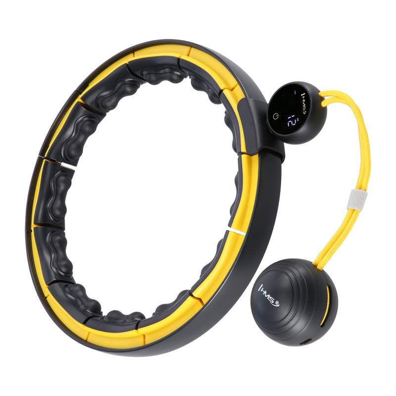 HHM21 ČERNÁ/ŽLUTÁ HULA HOOP OBRUČ SE ZÁVAŽÍM, MAGNETY A POČÍTADLEM HMS