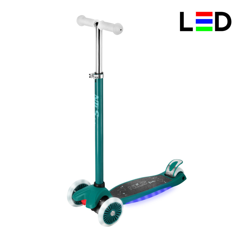 Dětská tříkolová koloběžka s LED NILS Fun HLB1310 – zelená