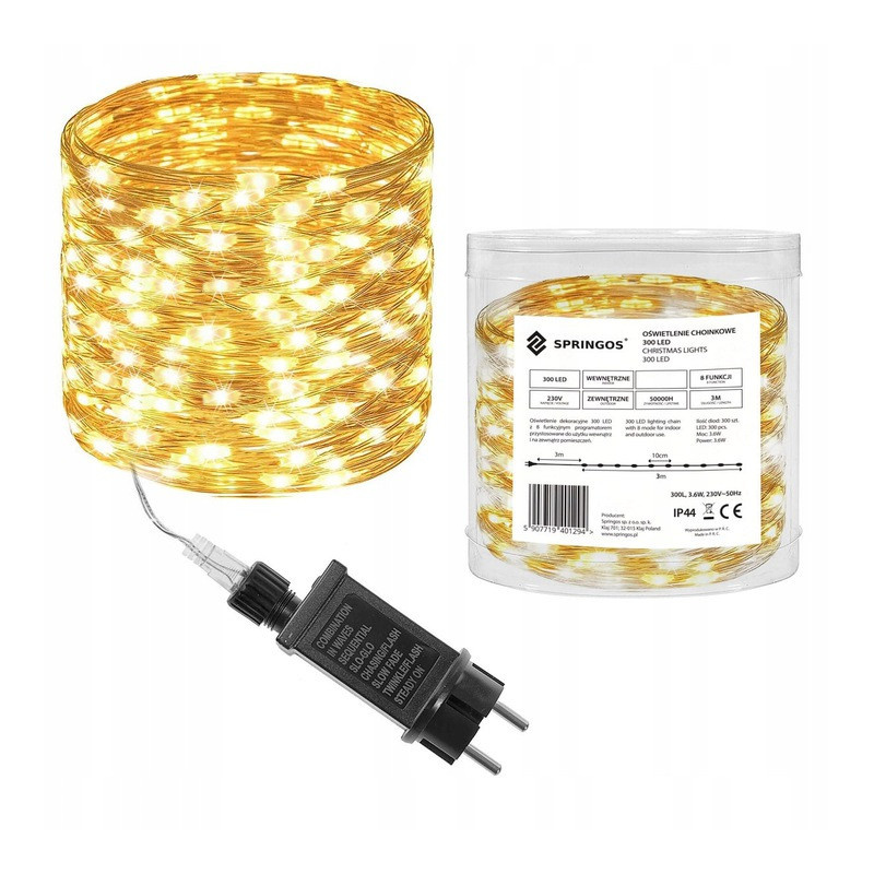 LED řetěz Nano Ježek - 3m, 300LED, 8 funkcí, IP44, teplá bílá