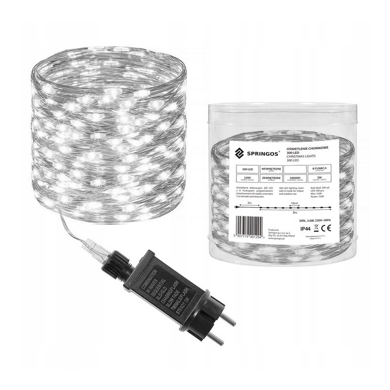 LED řetěz Nano Ježek - 3m, 300LED, 8 funkcí, IP44, studená bílá