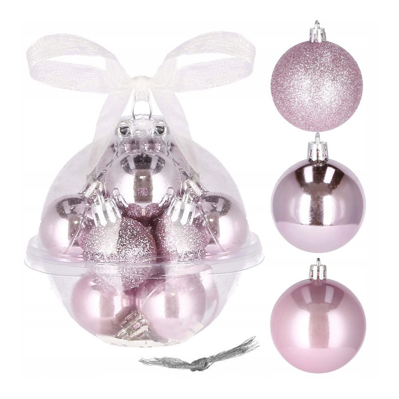 Vánoční baňky růžové mix - 3cm, sada 12ks v dárkovém balení