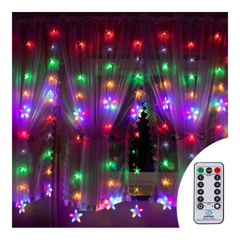 LED světelný závěs Hvězdy - 2x1,1m, 136LED, 8 funkcí, ovladač, IP44, multicolor
