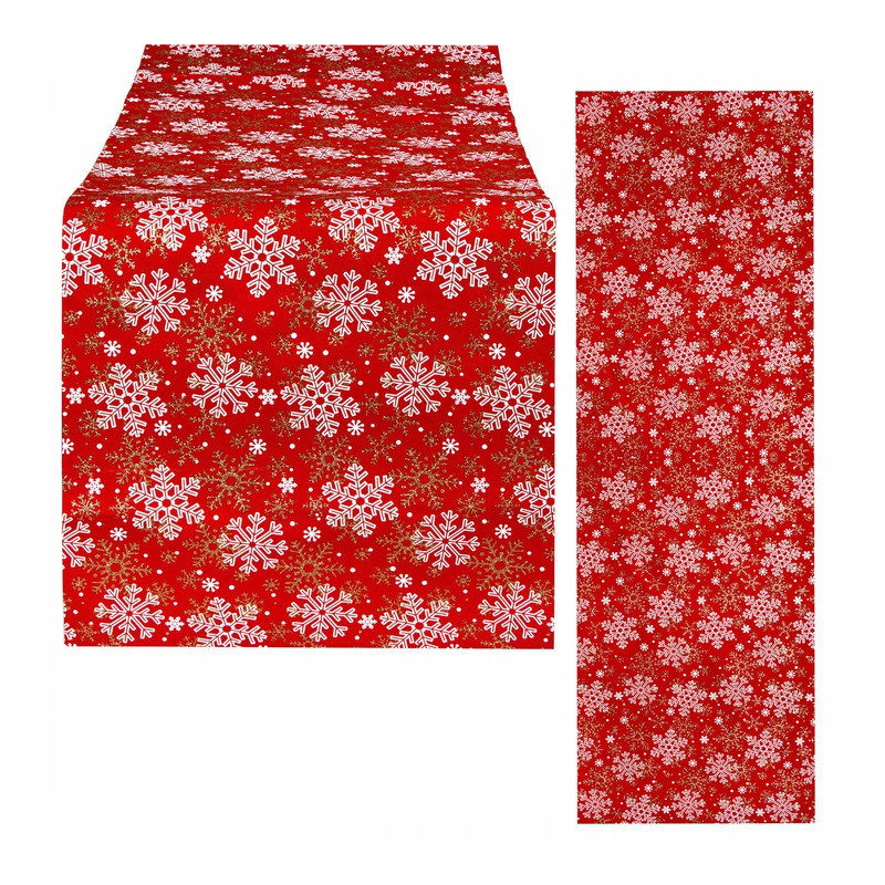 SPRINGOS Vánoční ubrus 180x33 cm Vločky červený
