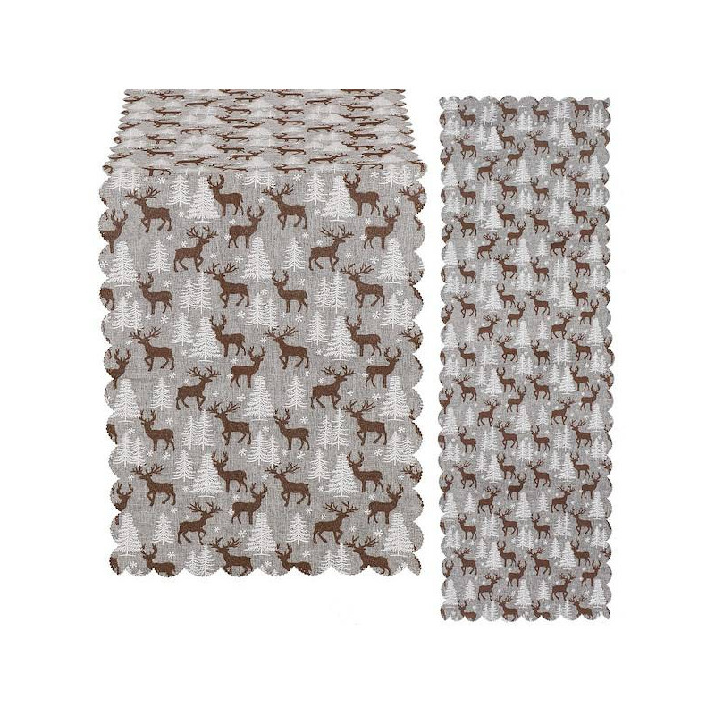 SPRINGOS Vánoční ubrus 186x35 cm Sobi a Stromky šedo-hnědý CA0616-XG