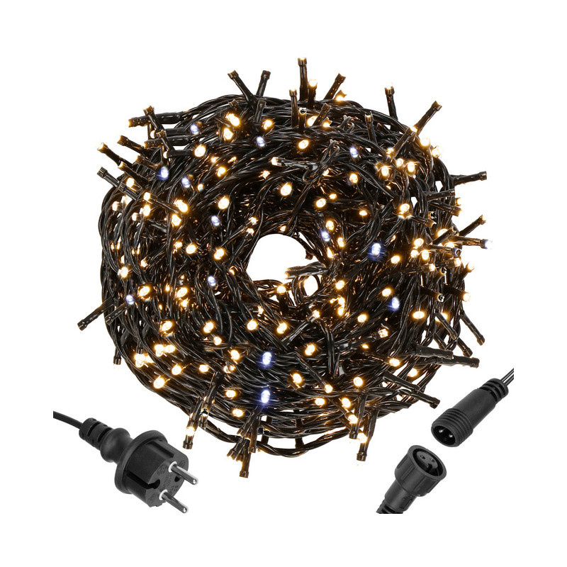 LED světelný řetěz - 19,5m, 300LED, IP44, teplá bílá + záblesky