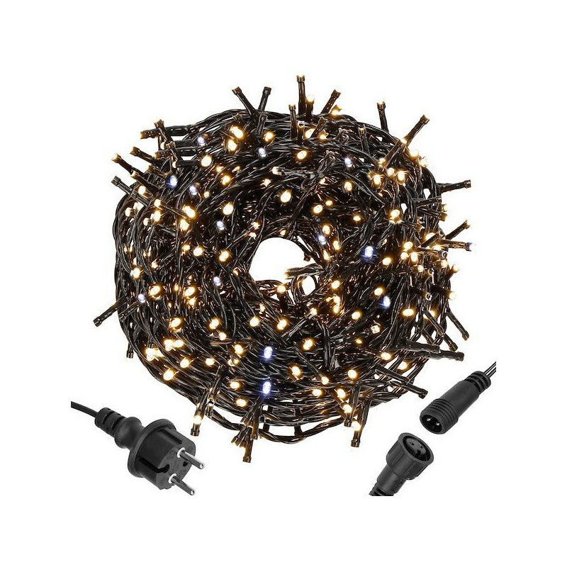 LED světelný řetěz - 31,5m, 500LED, IP44, teplá bílá + záblesky