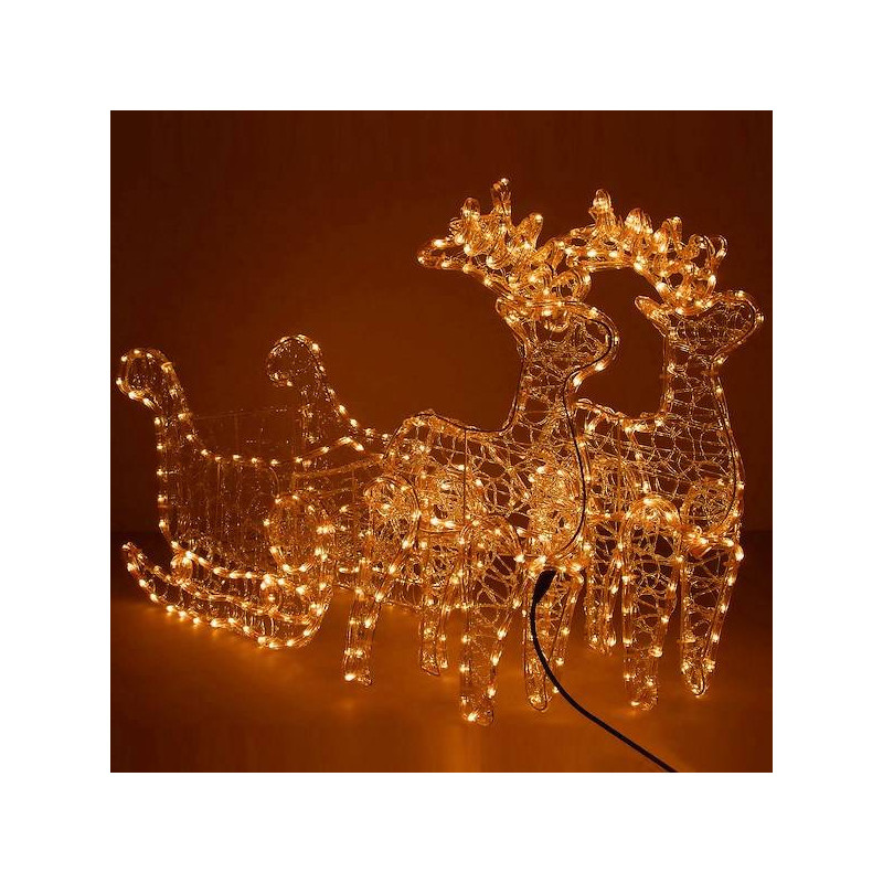 LED Sobí dvojspřeží se saněmi - 150cm, 480LED, IP44, teplá bílá