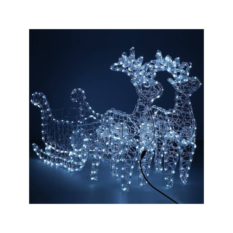 LED Sobí dvojspřeží se saněmi - 150cm, 480LED, IP44, studená bílá