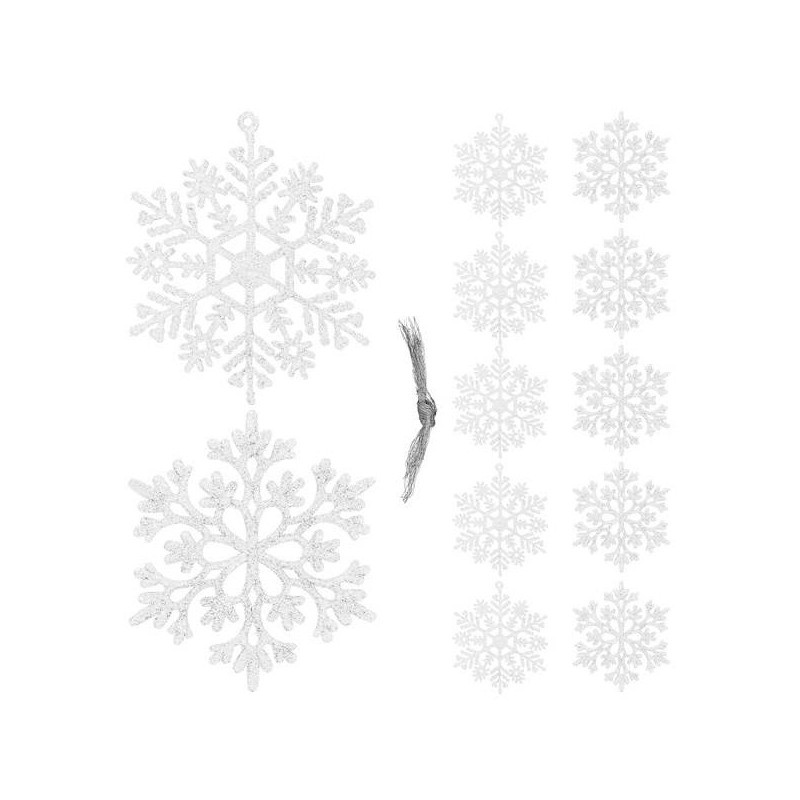 Vánoční ozdoby - Sněhové vločky se třpytkami 10cm, bílé, sada 12ks
