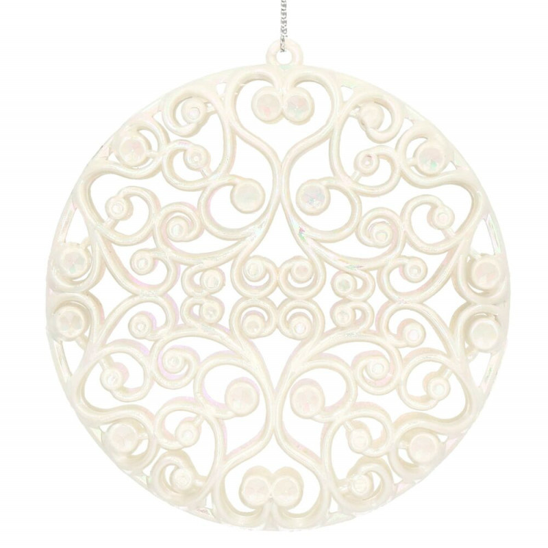 SPRINGOS Koule s ornamenty 9cm bílá perleť, vánoční ozdoba CA0773-XG