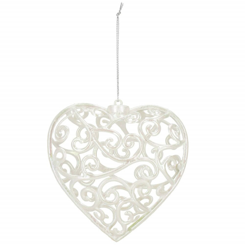 SPRINGOS Srdíčko s ornamenty 9cm bílá perleť, vánoční ozdoba CA0774-XG