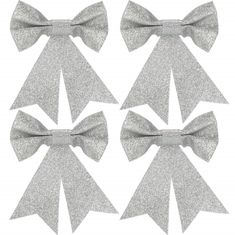 SPRINGOS Vánoční mašle 13x11,5cm stříbrné sada 4ks, vánoční dekorace CA0797-XG