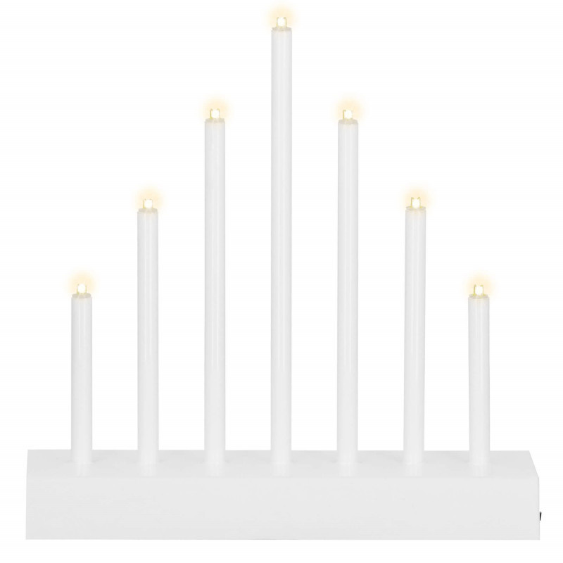 LED vánoční svícen - 7 svíček, 20cm, 3xAA, bílý