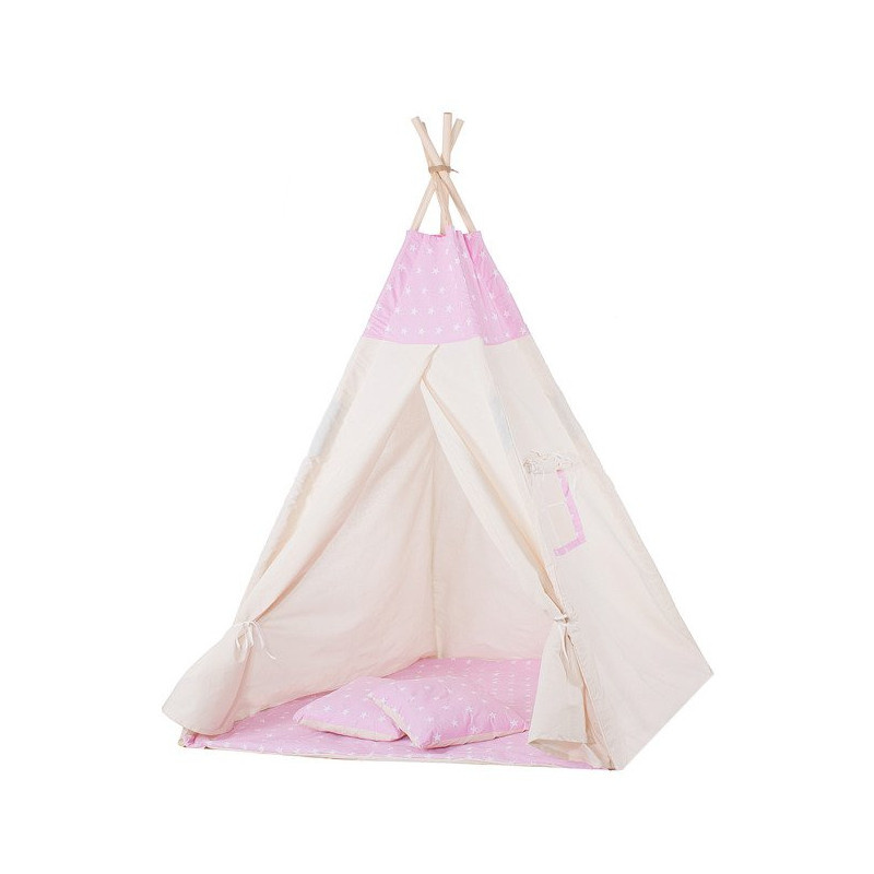 Teepee stan pro děti SPRINGOS Růžový s hvězdami