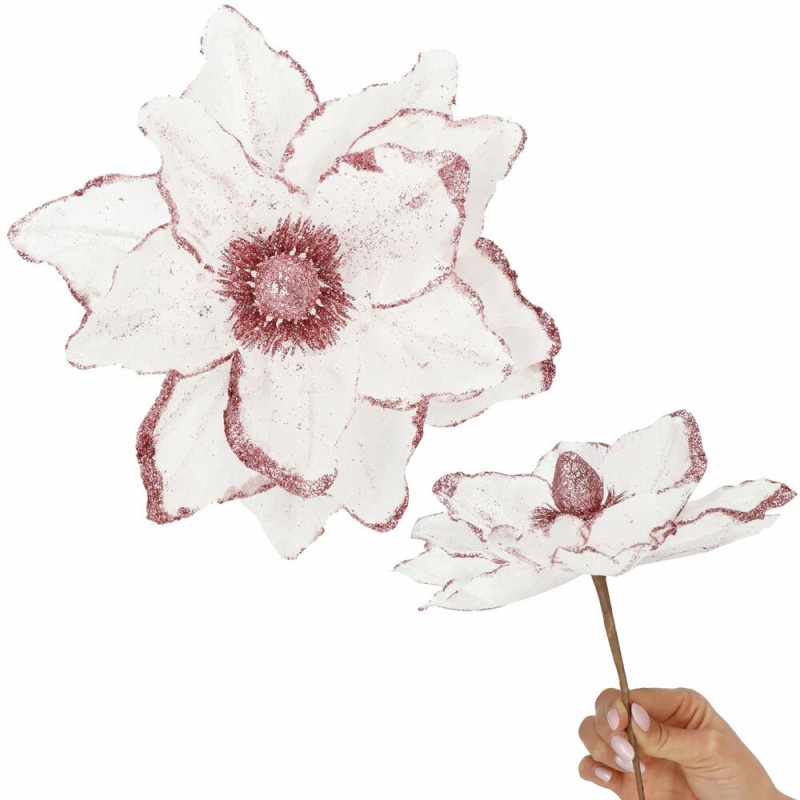 SPRINGOS Magnolie na stonku 23x25cm bílo-růžová, vánoční dekorace CA1231-XG