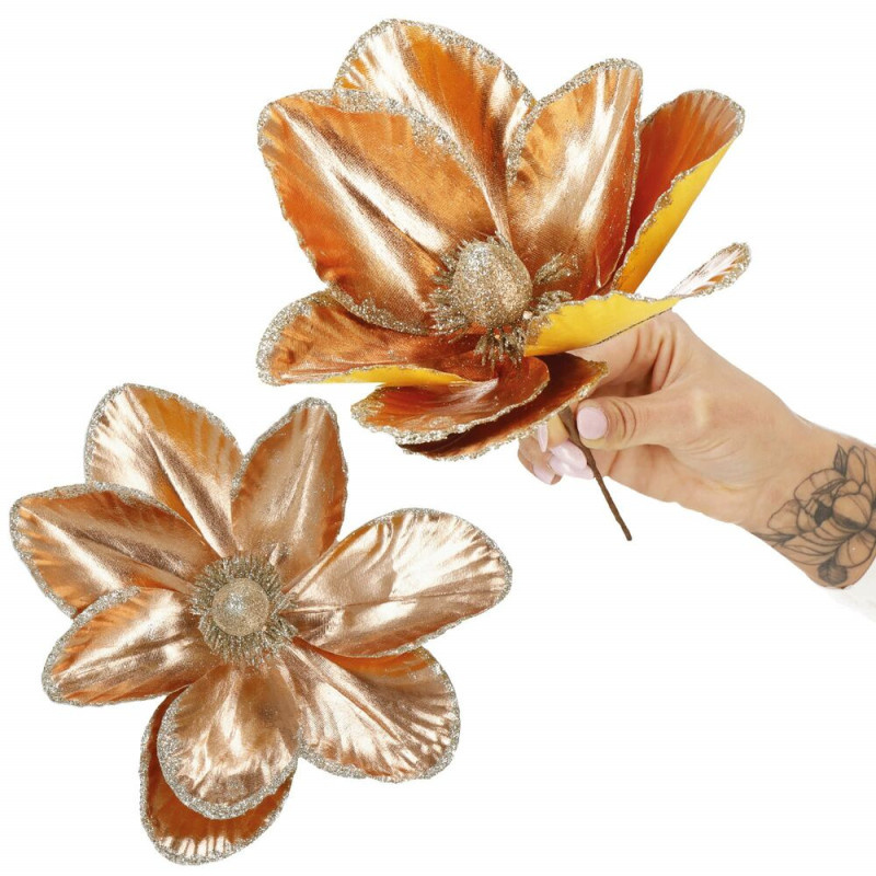 SPRINGOS Magnolie na stonku 26x28cm zlato-růžová, vánoční dekorace CA1233-XG